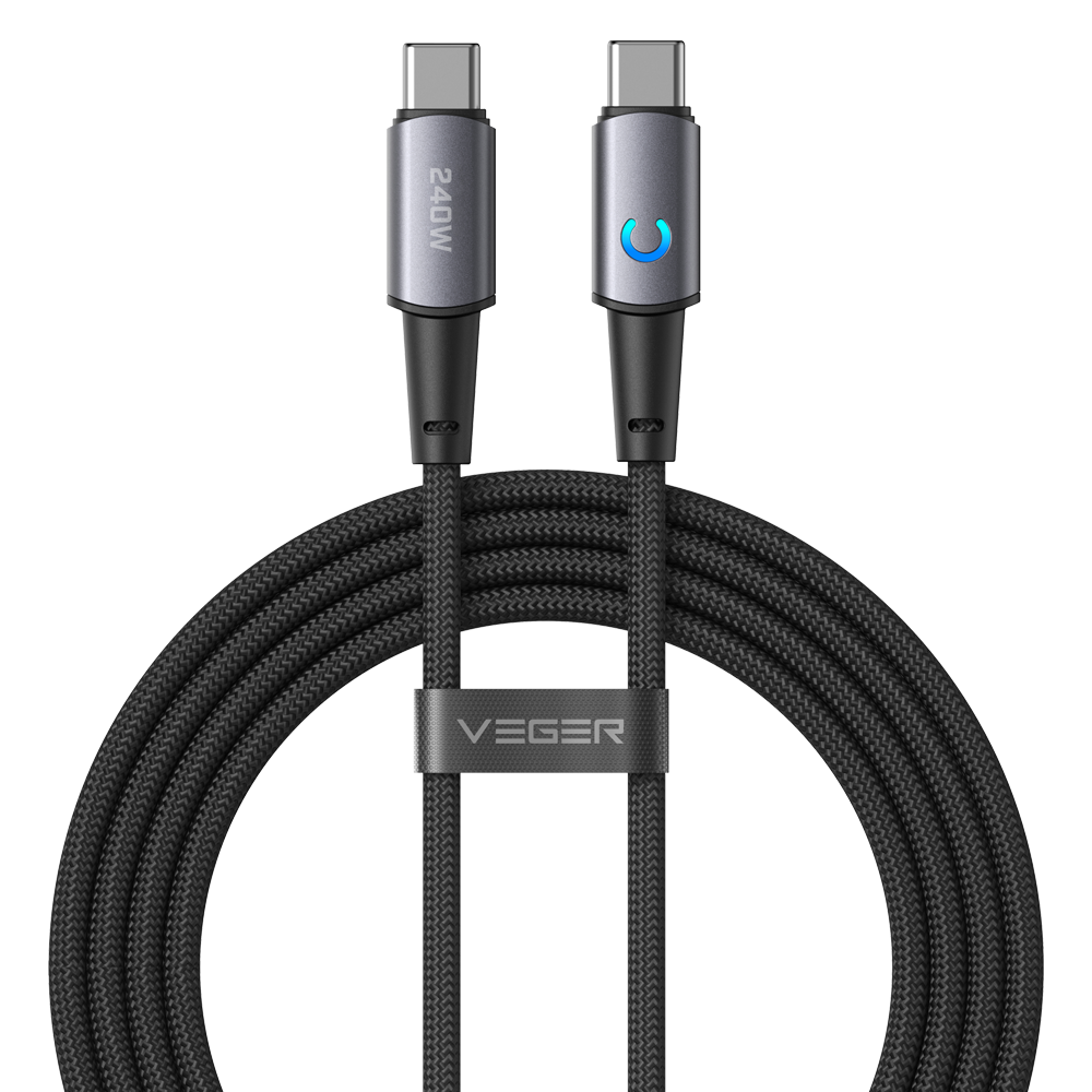 Veger - Cavo USB 2.0 per qualsiasi dispositivo - Da USB-C a USB-C - Connettore in lega di alluminio con LED