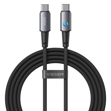 Veger - Cavo USB 2.0 per qualsiasi dispositivo - Da USB-C a USB-C - Connettore in lega di alluminio con LED
