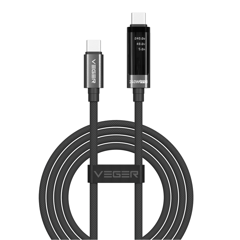 Veger - Cavo USB 2.0 per qualsiasi dispositivo - Da USB-C a USB-C - Connettore con display multifunzione