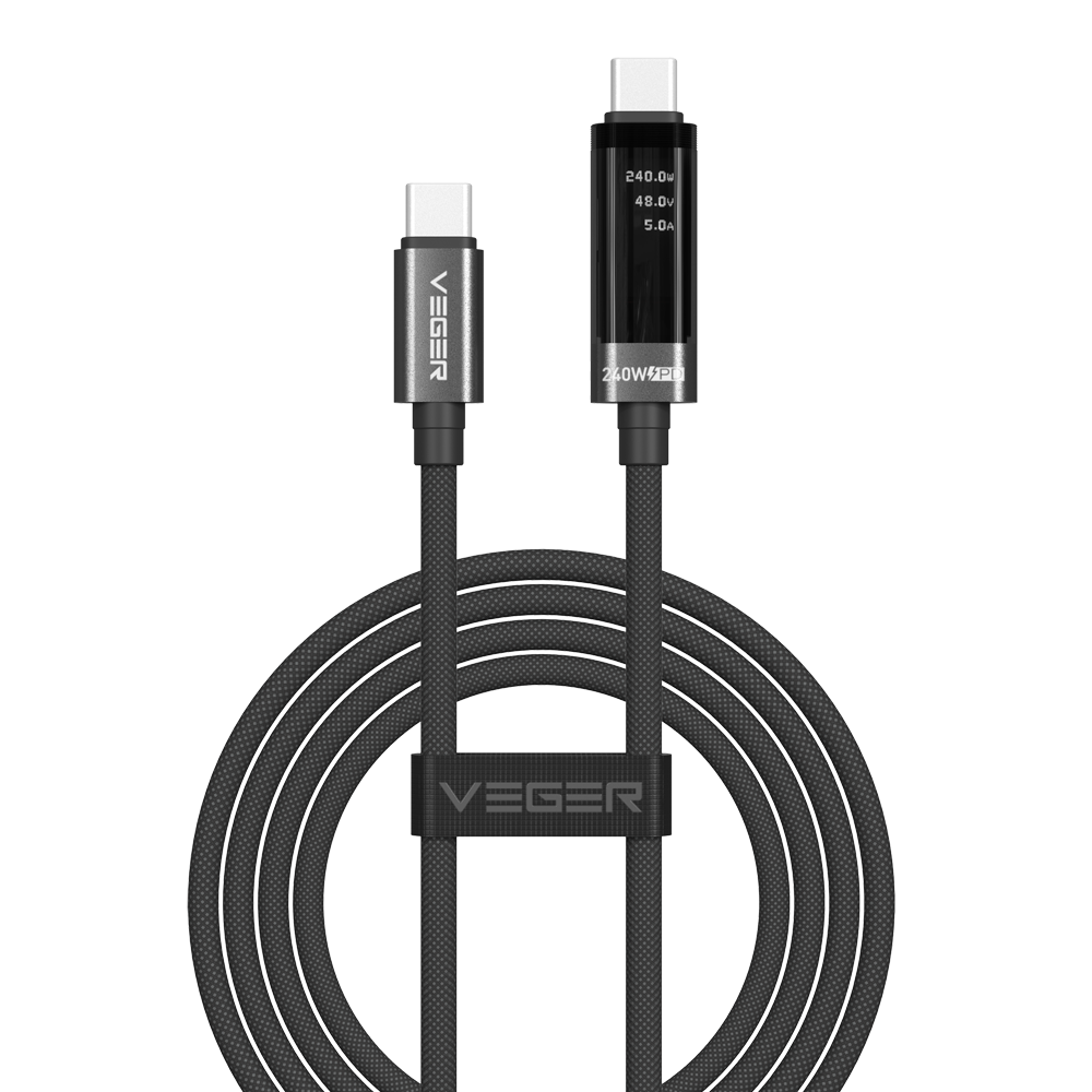 Veger - Cavo USB 2.0 per qualsiasi dispositivo - Da USB-C a USB-C - Connettore con display multifunzione
