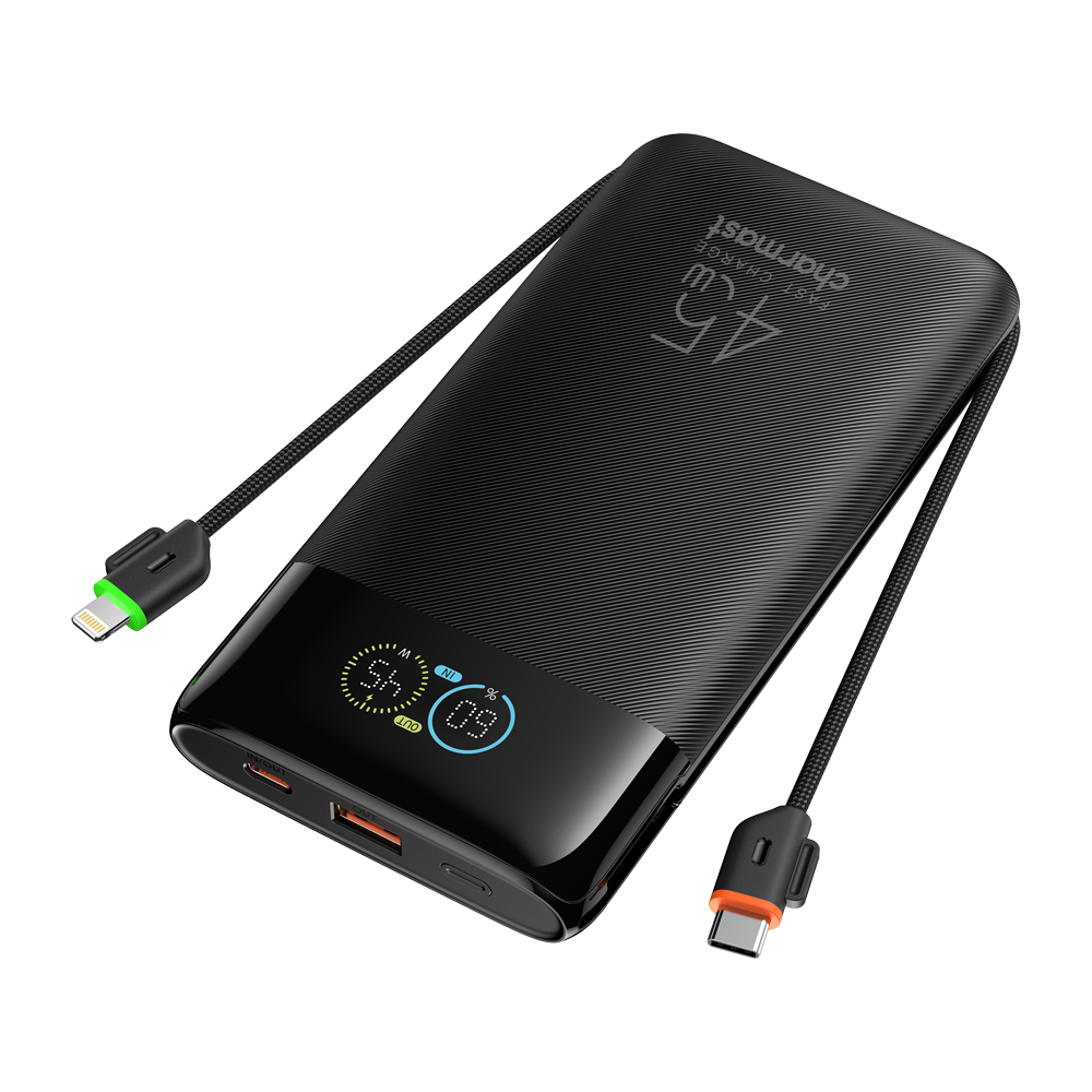 VEGER Power Bank con pantalla digital - Capacidad 20000mAh - Entradas 2x USB-C, 1x USB-A y cables integrados