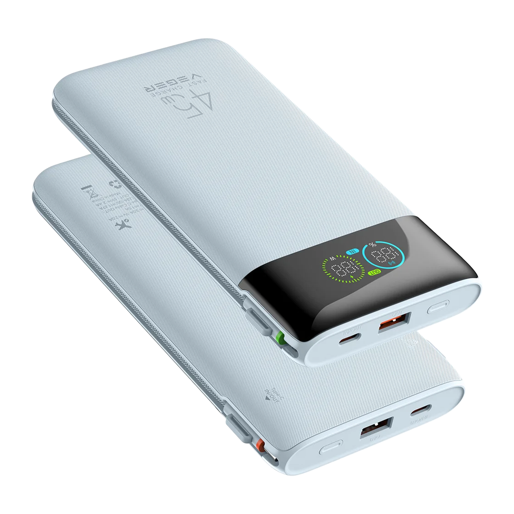 VEGER Power Bank con pantalla digital - Capacidad 20000mAh - Entradas 2x USB-C, 1x USB-A y cables integrados