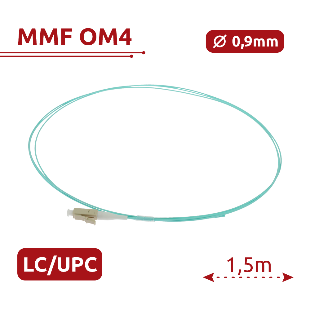Safire Pigtail in fibra ottica simplex - Fibra multimodale OM4 ad alta velocità - Connettore LC con finitura UPC