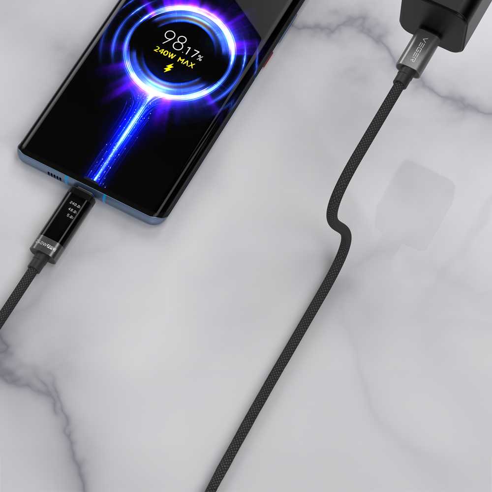 Veger - Cavo USB 2.0 per qualsiasi dispositivo - Da USB-C a USB-C - Connettore con display multifunzione