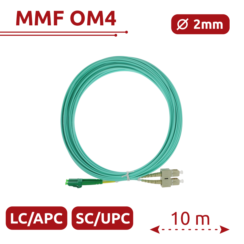 Safire Cavo di collegamento in fibra ottica duplex - Fibra multimodale OM4 ad alta velocità - Connettori ibridi LC APC e