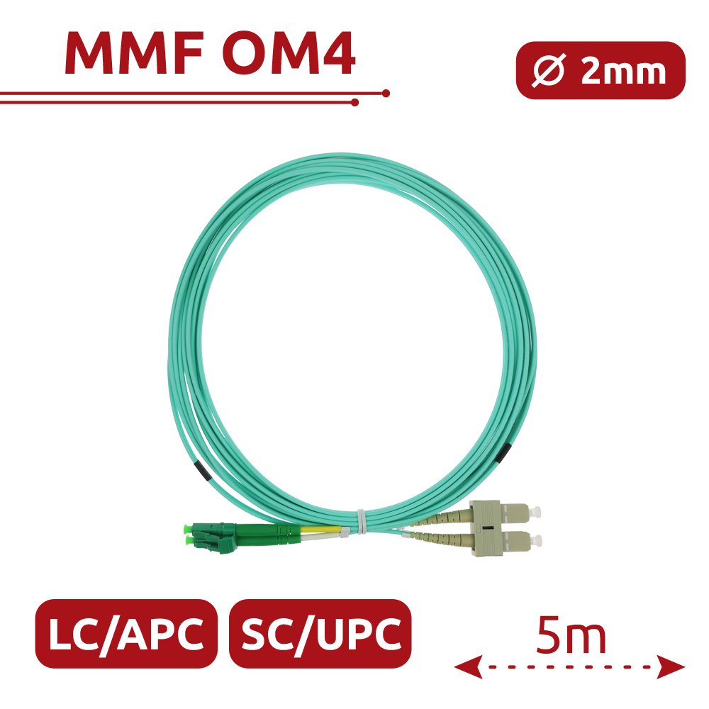 Safire Cavo di collegamento in fibra ottica duplex - Fibra multimodale OM4 ad alta velocità - Connettori ibridi LC APC e