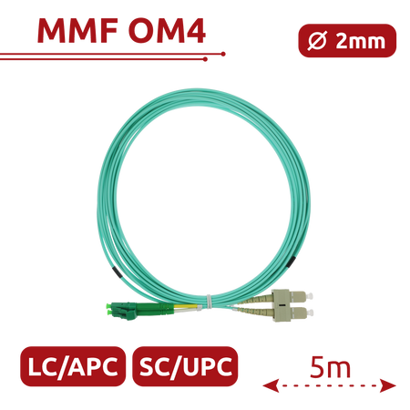 Safire Cavo di collegamento in fibra ottica duplex - Fibra multimodale OM4 ad alta velocità - Connettori ibridi LC APC e
