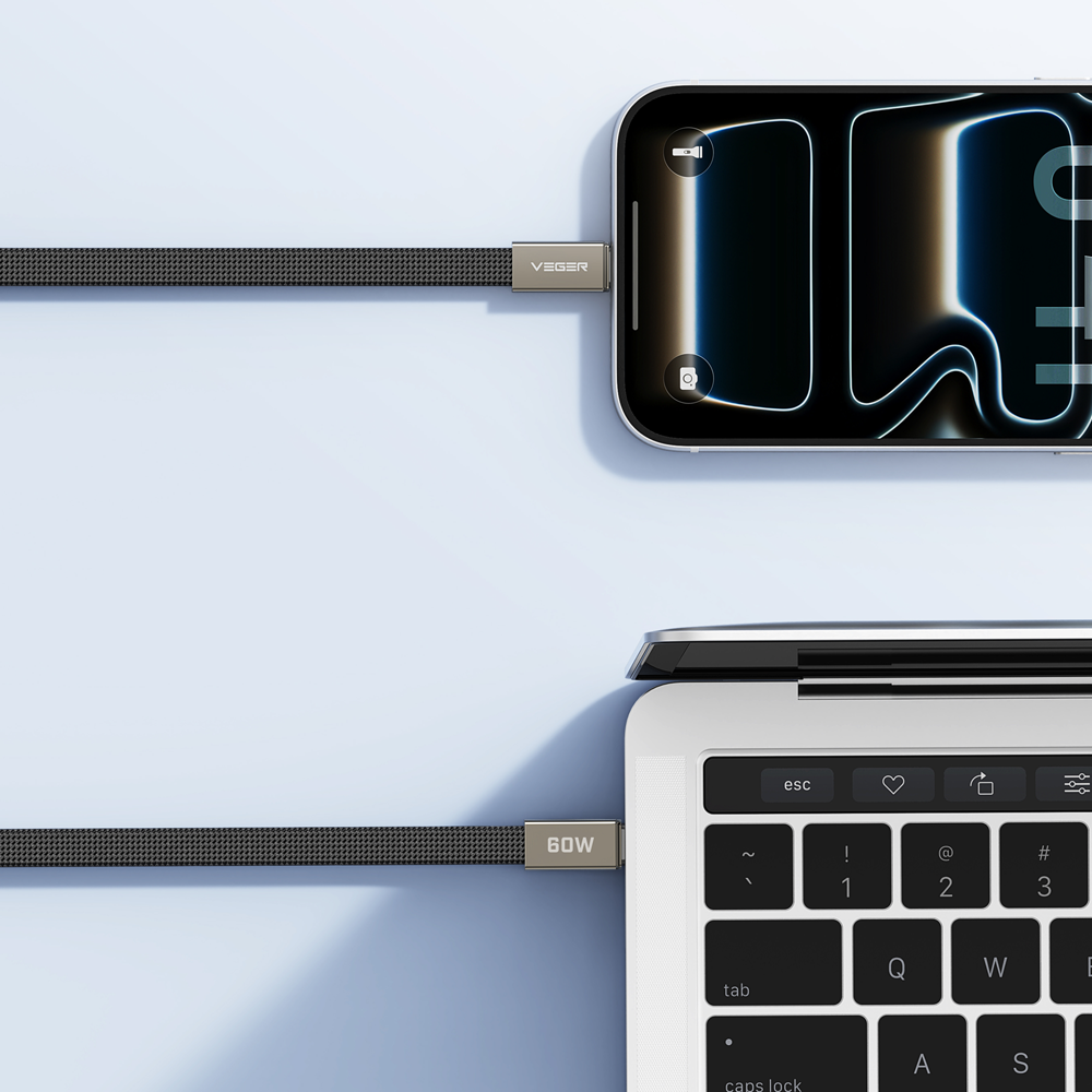 Veger - Cavo USB 2.0 per qualsiasi dispositivo - Da USB-C a USB-C - Guaina in metallo, nylon intrecciato con ABS