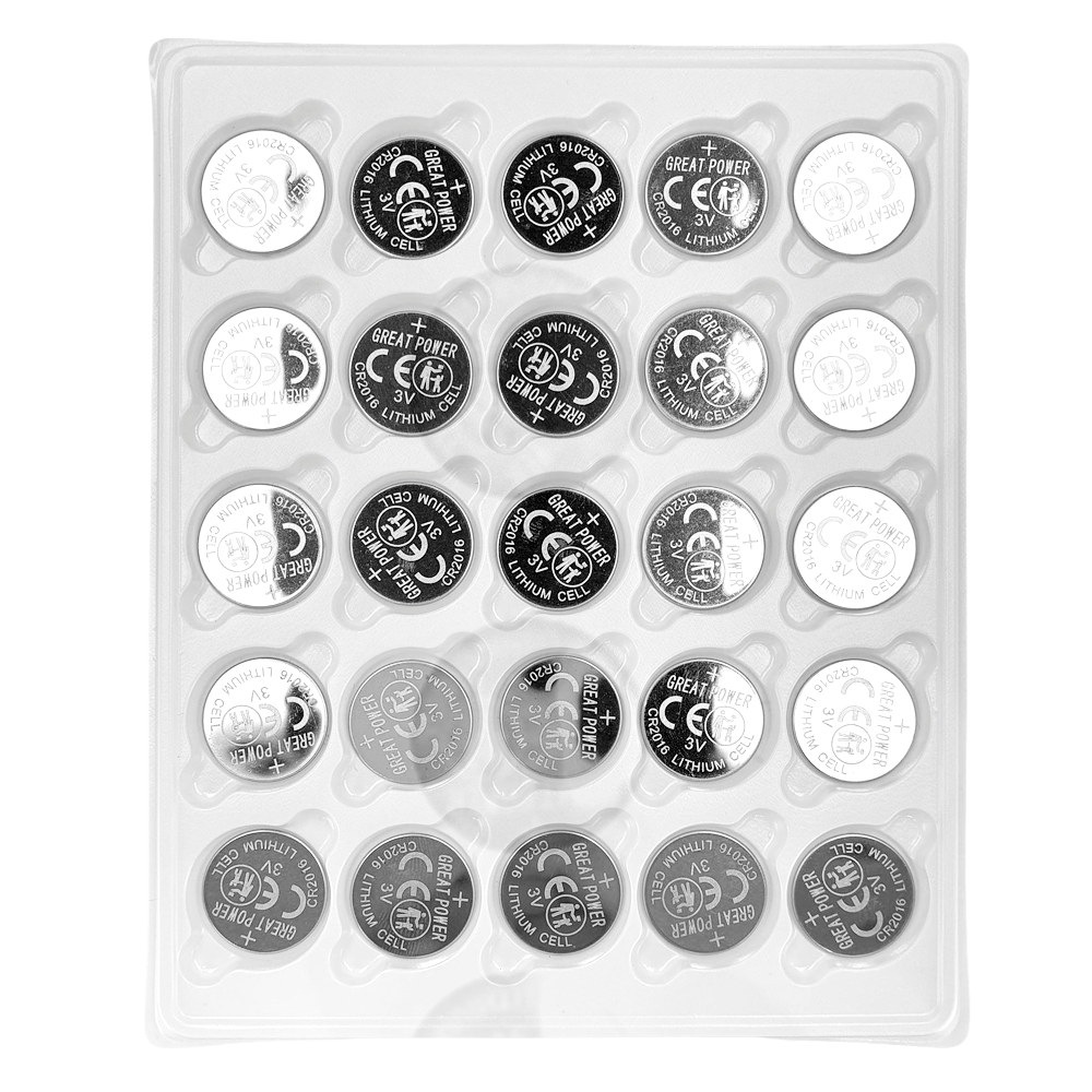 Pack 25x Batterie a bottone CR2016 - Vendita in vassoio 25ud | Prezzo per vassoio - Lito Li-MnO2 non ricaricabile
