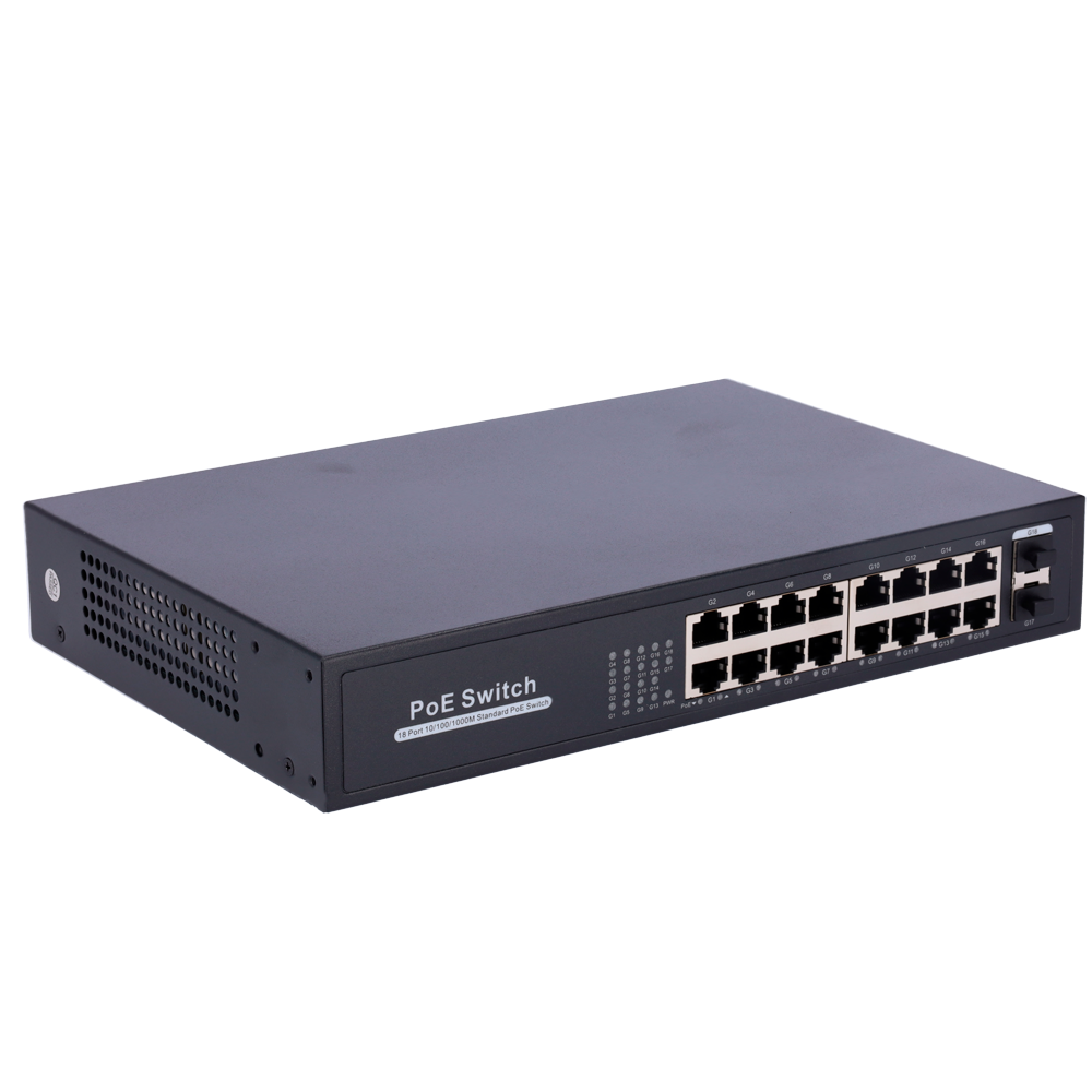 Switch PoE - 16 porte RJ45 + 2 SFP Uplink - 16x 10/100/1000Mbps + 2x 10/100/1000Mbps