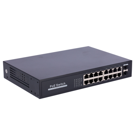 Switch PoE - 16 porte RJ45 + 2 SFP Uplink - 16x 10/100/1000Mbps + 2x 10/100/1000Mbps