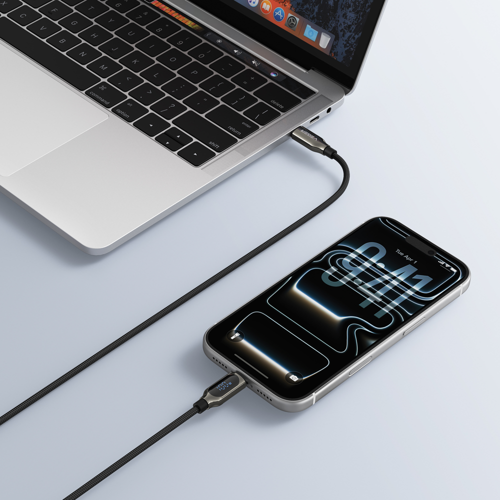 Veger - Cavo USB 2.0 per qualsiasi dispositivo - Da USB-C a USB-C - Connettore in lega di zinco con display digitale