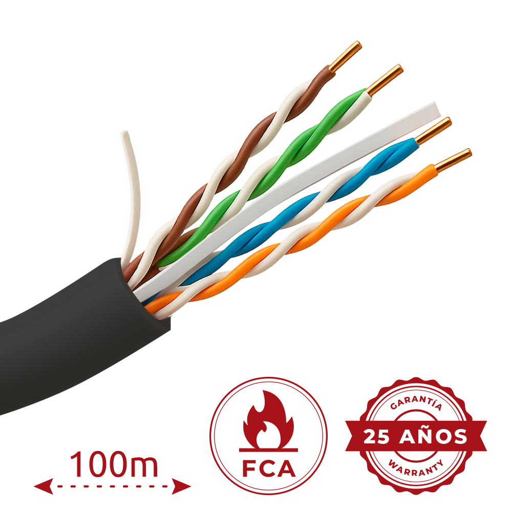 Safire Bobina di cavo di rete Categoria 6 (CAT6) - Struttura U/UTP a 4 doppini 24 AWG - Guaina in PE nero ad alta resist