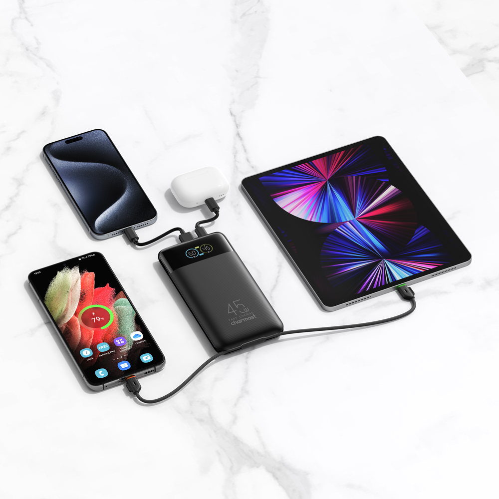 VEGER Power Bank con pantalla digital - Capacidad 20000mAh - Entradas 2x USB-C, 1x USB-A y cables integrados
