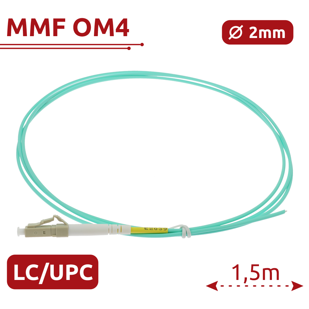 Safire Pigtail in fibra ottica simplex - Fibra multimodale OM4 ad alta velocità - Connettore LC con finitura UPC