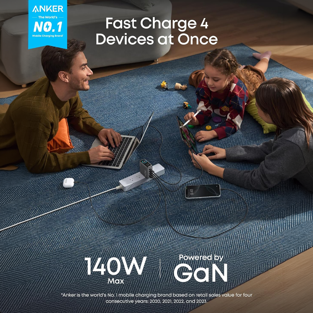 Anker - Caricabatterie USB pieghevole - Potenza 140W | Display intelligente - Ricarica rapida | Tecnologia GaN