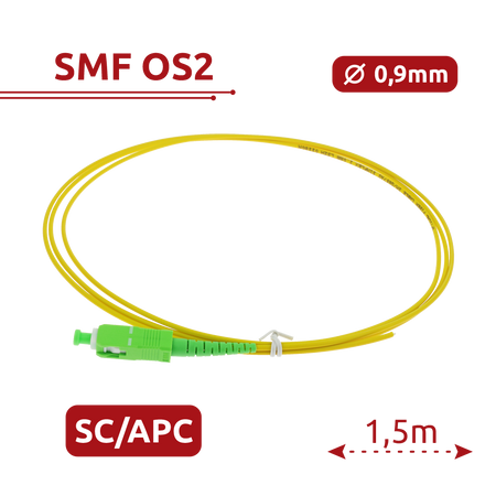 Safire Pigtail in fibra ottica simplex - Fibra monomodale G657A2 ad alte prestazioni - Connettore SC con finitura APC