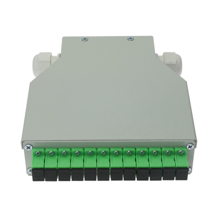 Box di distribuzione in fibra ottica per guida DIN - Include 12 adattatori SC simplex preinstallati
