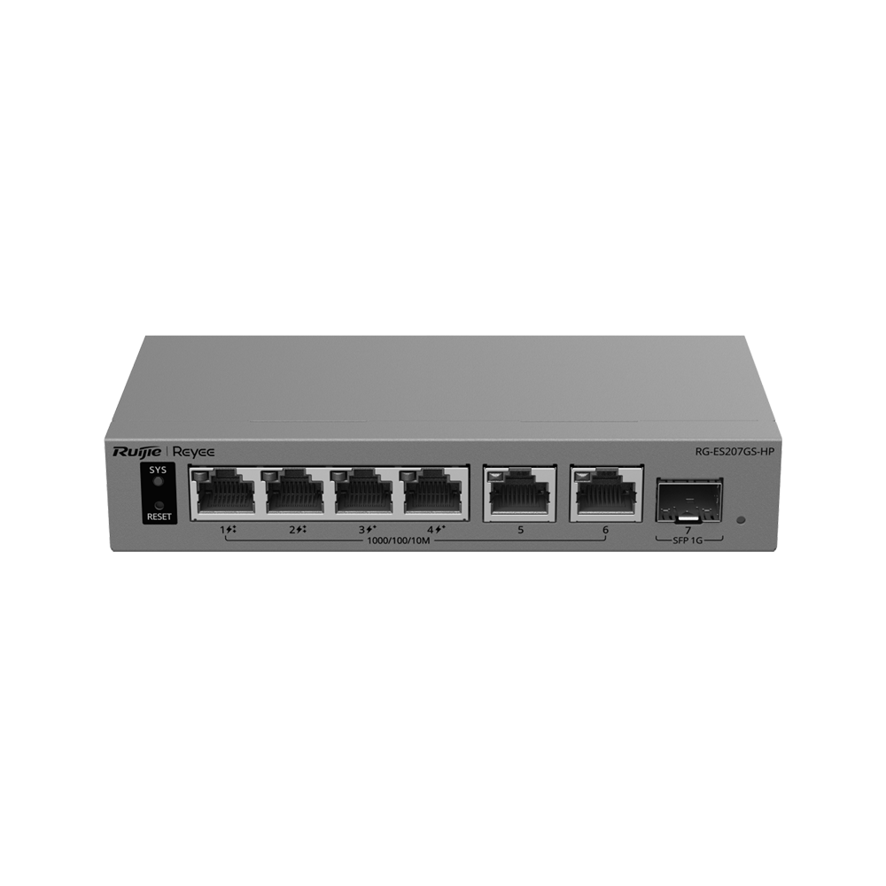 Ruijie Reyee Cloud Managed L2 PoE Switch - 6 porte Gigabit e 1 slot SFP di uplink - 4 porte PoE  (2 porte 802.3bt)