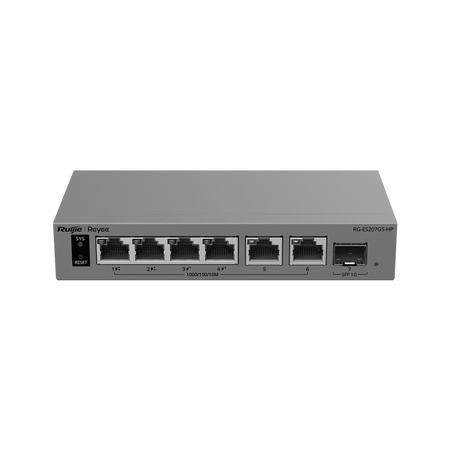Ruijie Reyee Cloud Managed L2 PoE Switch - 6 porte Gigabit e 1 slot SFP di uplink - 4 porte PoE  (2 porte 802.3bt)