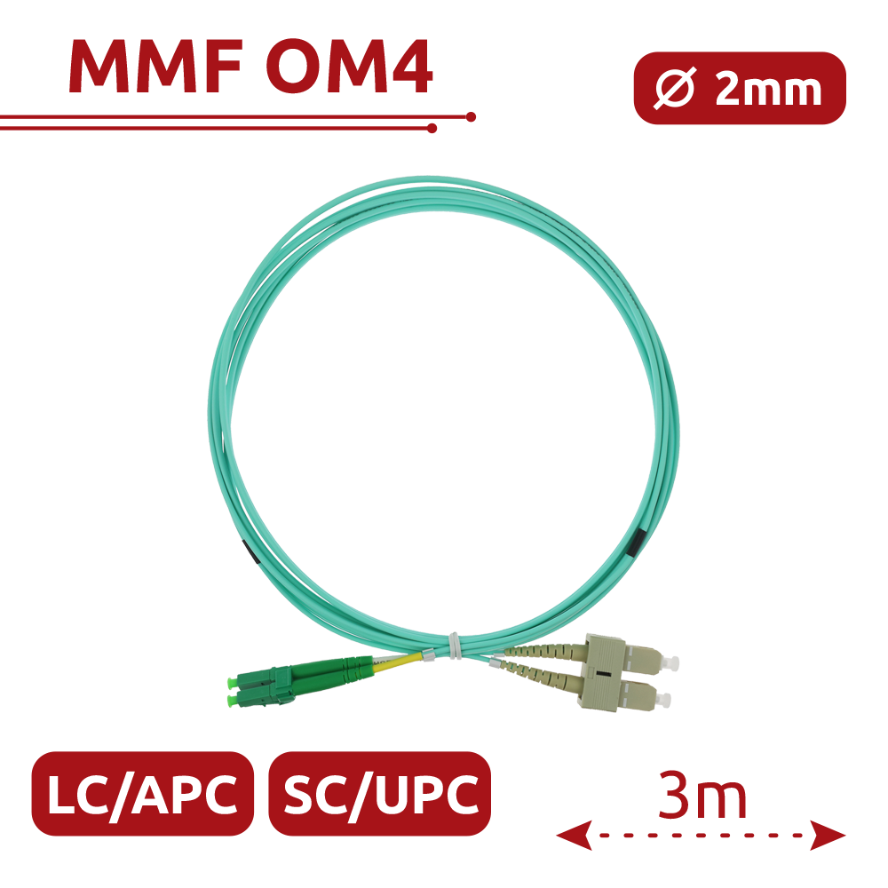 Safire Cavo di collegamento in fibra ottica duplex - Fibra multimodale OM4 ad alta velocità - Connettori ibridi LC APC e