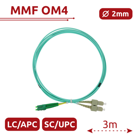Safire Cavo di collegamento in fibra ottica duplex - Fibra multimodale OM4 ad alta velocità - Connettori ibridi LC APC e