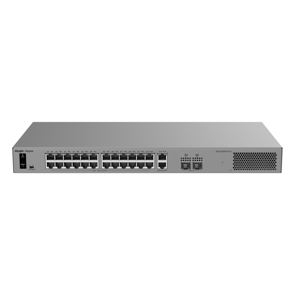 Ruijie Reyee Cloud Managed L2 Switch - 26 porte Gigabit RJ45 e 2 slot SFP - 24 porte PoE/PoE+ con potenza di 370 W
