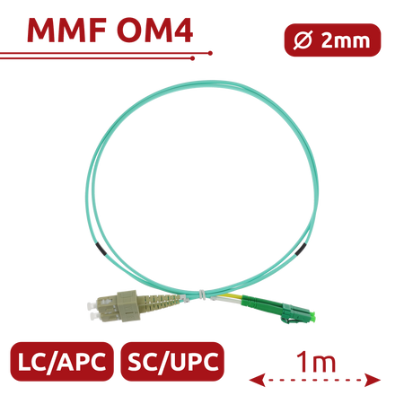 Safire Cavo di collegamento in fibra ottica duplex - Fibra multimodale OM4 ad alta velocità - Connettori ibridi LC APC e