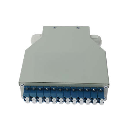 Box di distribuzione in fibra ottica per guida DIN - Include 12 adattatori LC duplex preinstallati