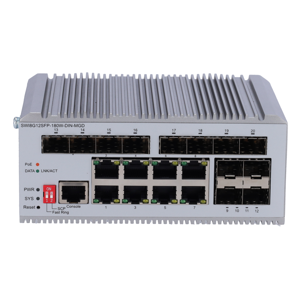 Switch L2+ managed con 8x RJ45 e 12x SFP - 8 porte PoE Gigabit con potenza in uscita fino a 30W