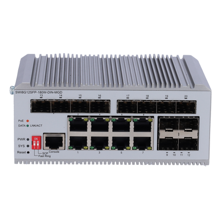 Switch L2+ managed con 8x RJ45 e 12x SFP - 8 porte PoE Gigabit con potenza in uscita fino a 30W