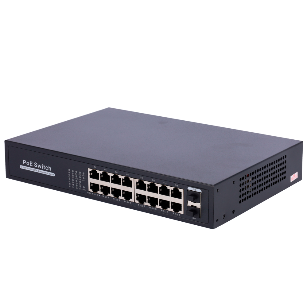 Switch PoE - 16 porte RJ45 + 2 SFP Uplink - 16x 10/100/1000Mbps + 2x 10/100/1000Mbps