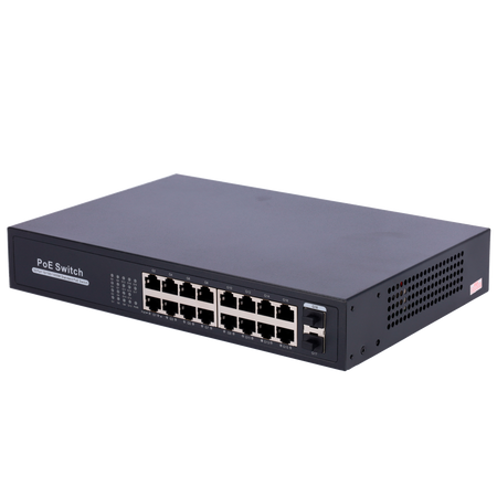 Switch PoE - 16 porte RJ45 + 2 SFP Uplink - 16x 10/100/1000Mbps + 2x 10/100/1000Mbps