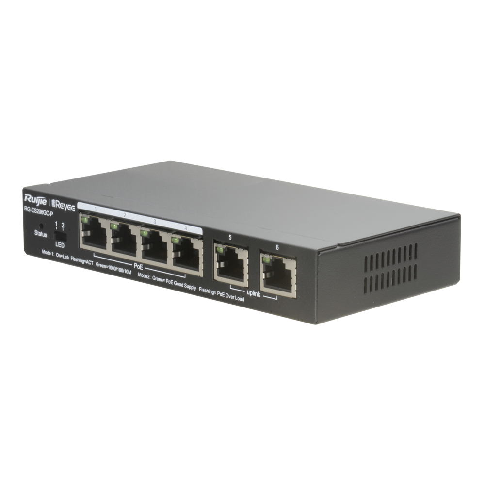 Ruijie Reyee Cloud Managed L2 PoE Switch - 4 Porte Gigabit PoE/PoE+ + 2 uplink Gigabit