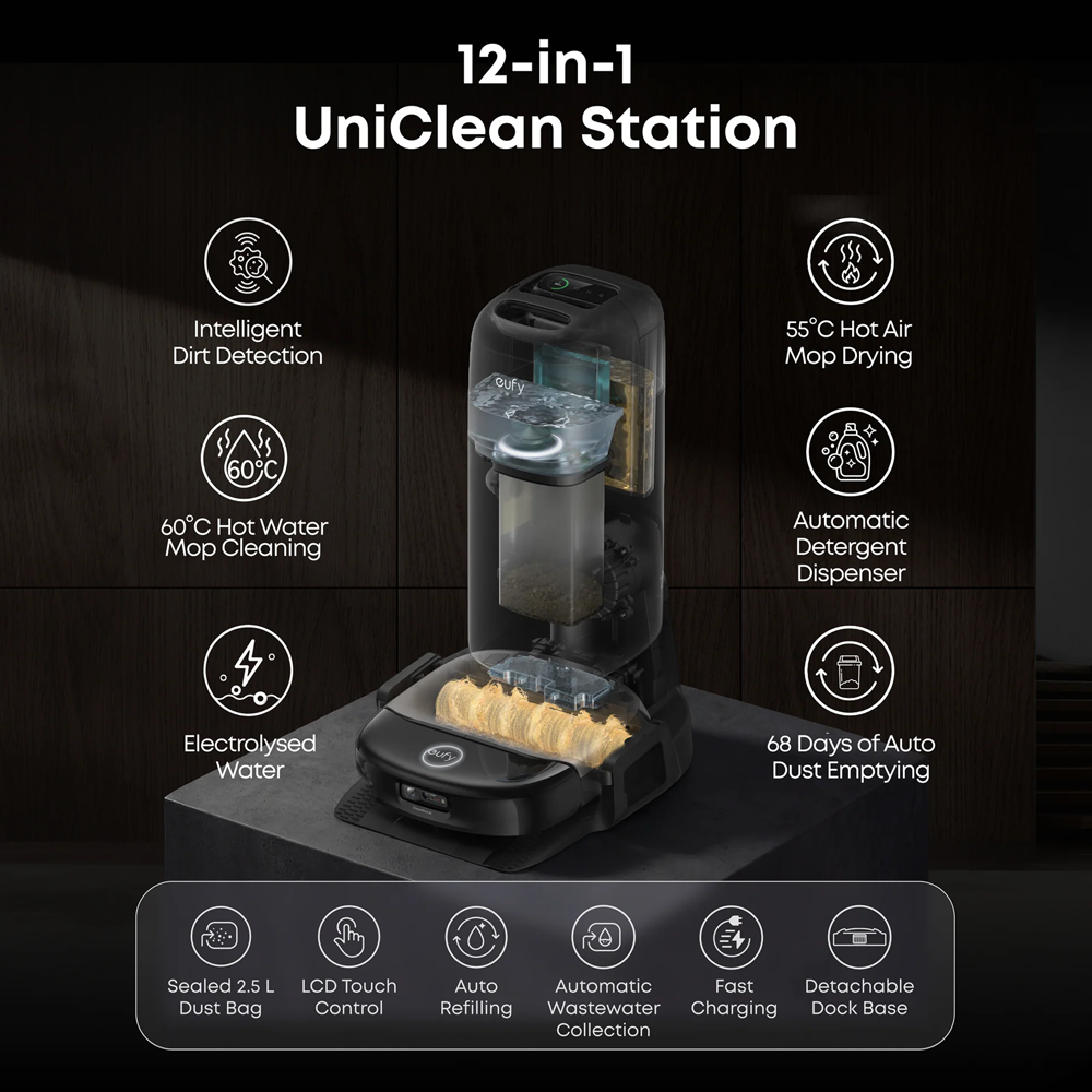 Eufy Robot Aspirapolvere Hydrojet S2 Onmi - Aspirazione AeroTurbo 2.0 da 30 000 Pa