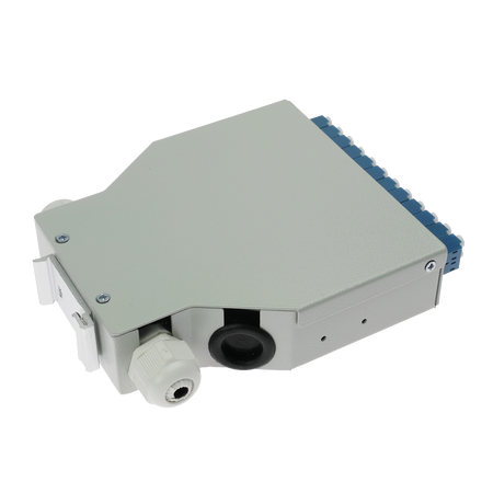Box di distribuzione in fibra ottica per guida DIN - Include 12 adattatori LC duplex preinstallati