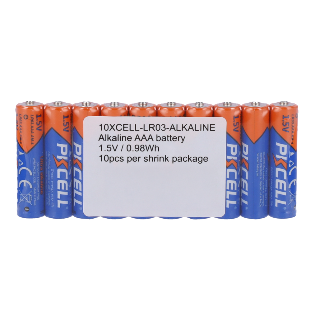 Pack 10x Pila LR03 / AAA - PKCELL - Alcalina Zn-MnO2 non ricaricabile - Tensione 1.5V - Capacità nominale 650mAh