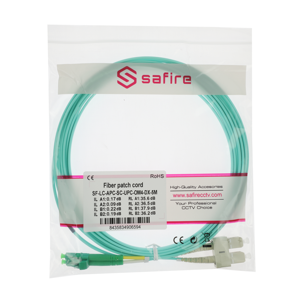Safire Cavo di collegamento in fibra ottica duplex - Fibra multimodale OM4 ad alta velocità - Connettori ibridi LC APC e