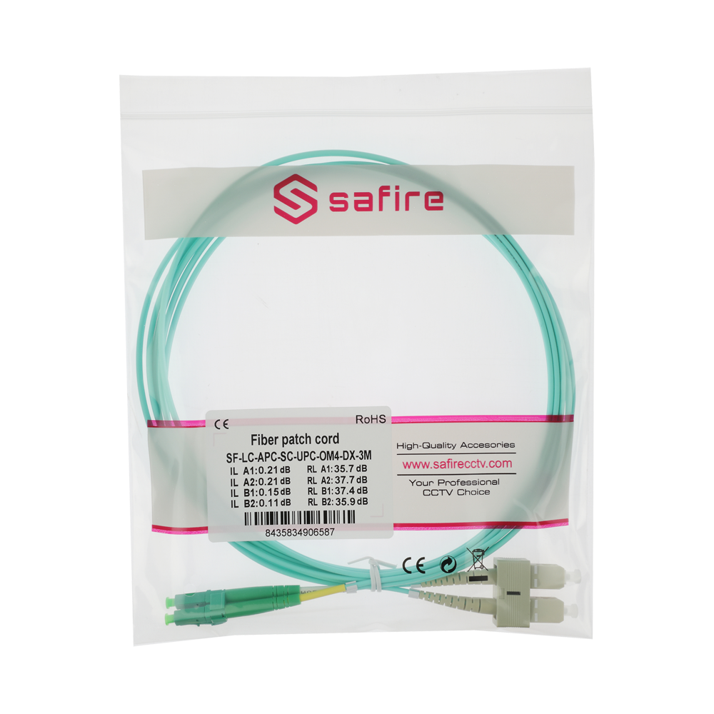 Safire Cavo di collegamento in fibra ottica duplex - Fibra multimodale OM4 ad alta velocità - Connettori ibridi LC APC e