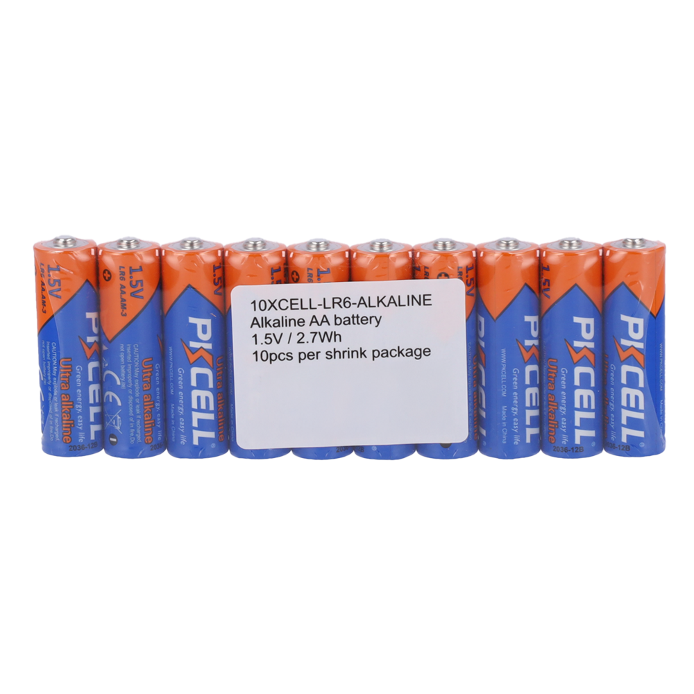 Pack 10x Pila LR6 / AA - PKCELL - Alcalina Zn-MnO2 non ricaricabile - Tensione 1.5V - Capacità nominale 1800mAh