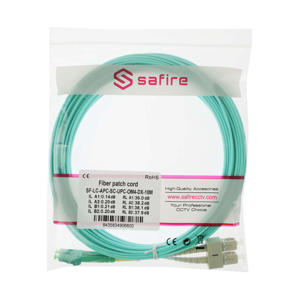 Safire Cavo di collegamento in fibra ottica duplex - Fibra multimodale OM4 ad alta velocità - Connettori ibridi LC APC e