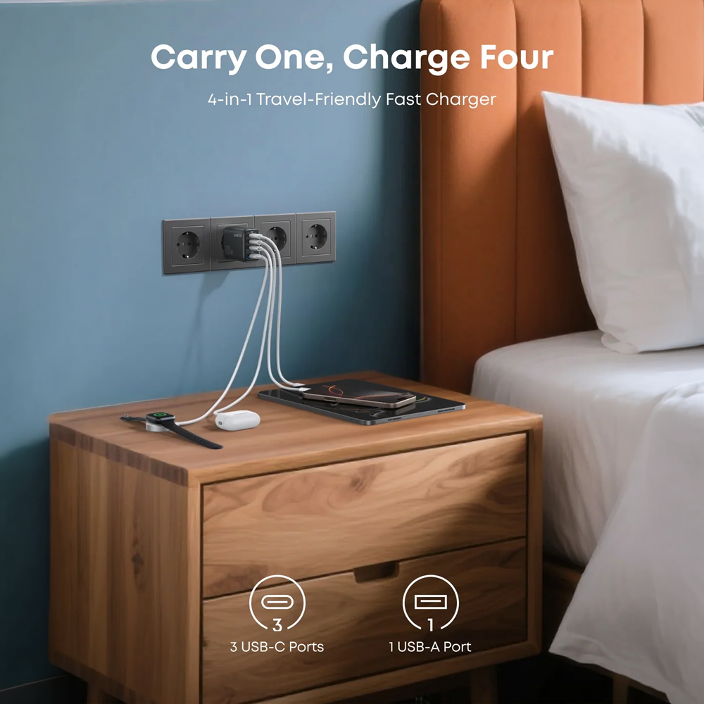 Anker - Caricabatterie USB - Potenza 70W - Ricarica rapida GaN | Display intelligente - Uscite 3x USB-C, 1x USB-A