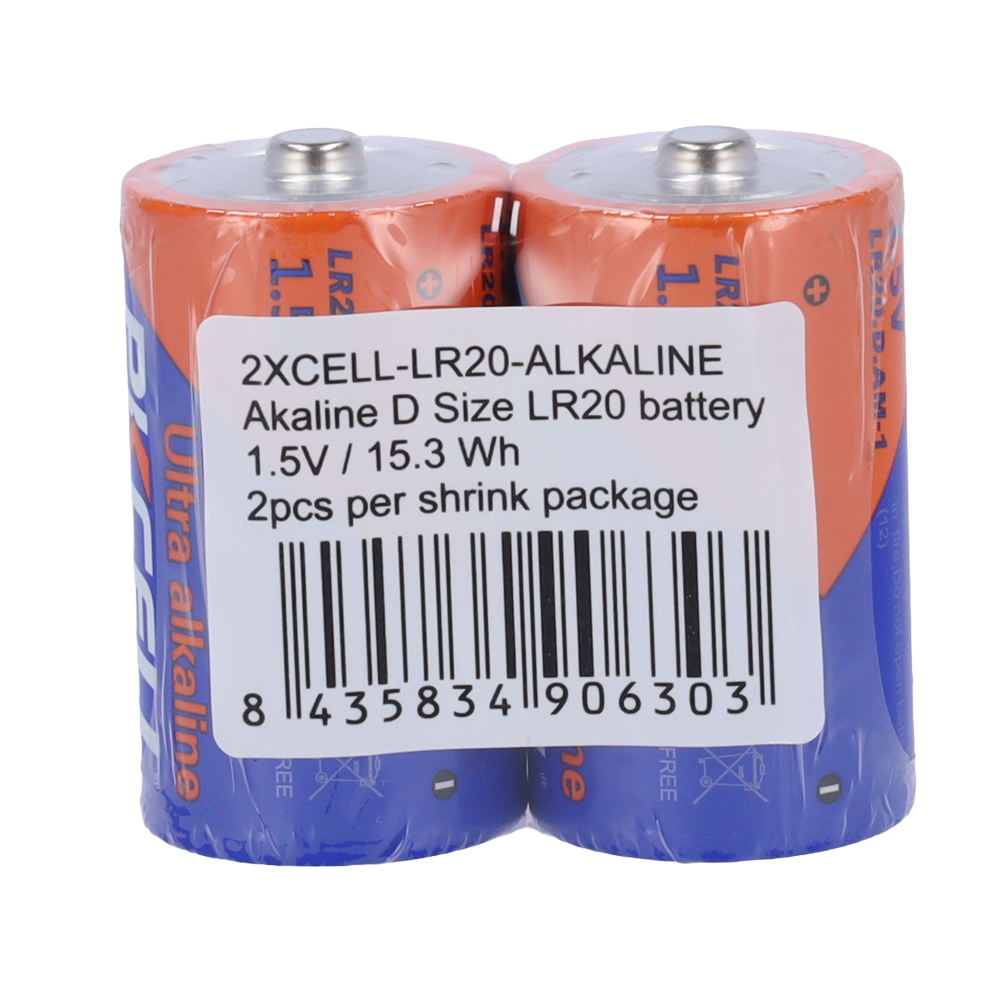 Pack di 2x Batterie LR20 / D - PKCELL - Alcalina Zn-MnO2 non ricaricabile - Tensione 1.5V - Capacità nominale 10200mAh