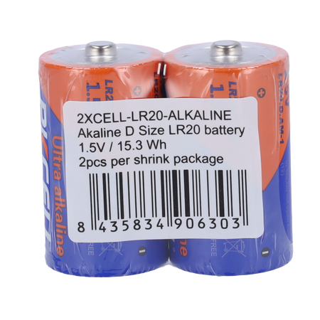Pack di 2x Batterie LR20 / D - PKCELL - Alcalina Zn-MnO2 non ricaricabile - Tensione 1.5V - Capacità nominale 10200mAh