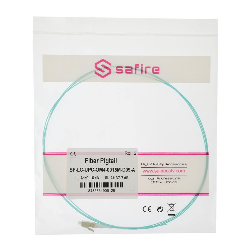 Safire Pigtail in fibra ottica simplex - Fibra multimodale OM4 ad alta velocità - Connettore LC con finitura UPC