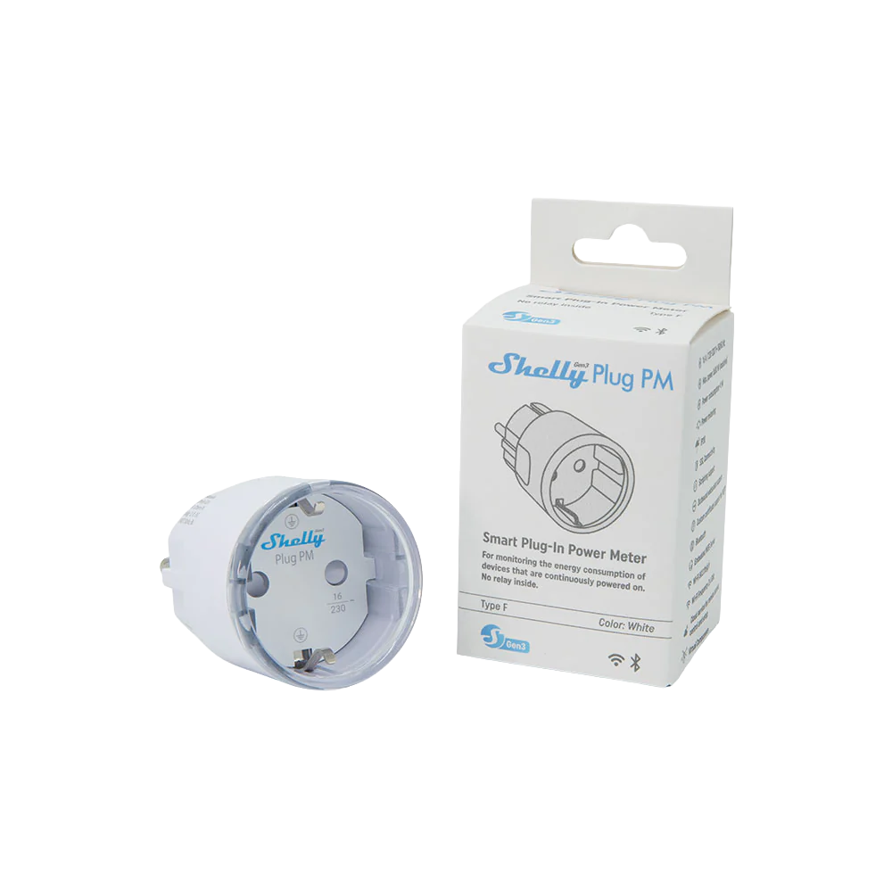 Shelly Plug PM Gen3 (Bianco) - Misurazione di tensione, corrente ed energia - Senza relè: fornitura sempre garantita